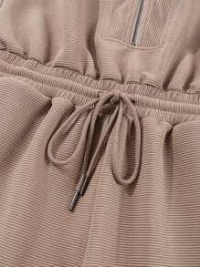 Astylish Rompers For Women Summer Casual Short Sleeve Zip Front Drawstring Waist Romper Textured Cropped Jumpsuit Vacation Outfit