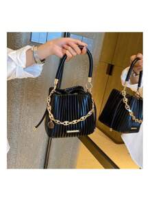 Fashion Women's Bag Pleated Portable Bucket Bag - 黑色 - 查看 6