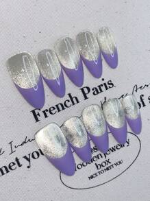 10 片纯手工可穿戴指甲，按压式丙烯酸指甲法式尖头指甲按压式指甲按压式指甲按压式指甲短吻按压式指甲 Btartbox 按压式指甲 Btartbox 法式手绘指甲，假日指甲