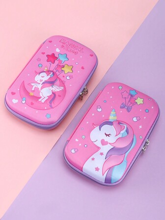 1 件优质大容量独角兽铅笔盒，粉色多功能铅笔盒，创意学校文具铅笔盒，返校用品