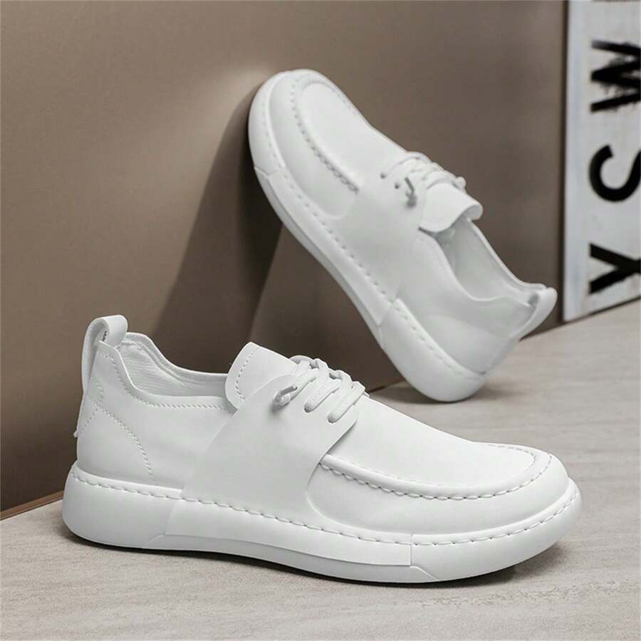 New Men's Slip-On Casual Vintage British Style Business Sneakers, Versatile For Spring And Autumn - White - View 1