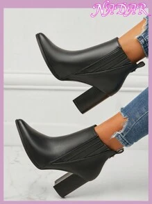 Women's Pointed Toe Chunky Heel Chelsea Boots, Slip-Resistant Outdoor Commuting Faux Leather Ankle Boots, Autumn/Winter, Boots For Women - Black - View 4