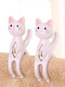 2pcs Cartoon Strong Large Clothespins, Cat Shape Four Colors Available Large Clips, Clothes Pants Socks Clips, Balcony Drying Clips, Clothes Pins,Cat-Shaped Clothespins: 2/4 Packs, Plastic, Suitable For Beach Towels, Clothes, Bedding, And Chair Covers,Beachwear,Spring,Minimalist,Summer Tops