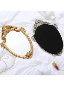 1pc Vintage Palace Wall Mirror Decor, Embossed Home Decoration Mirror, Tabletop Beauty Makeup Mirror, Bathroom Mirror Gifts Birthday Graduation
