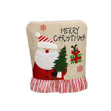 Christmas Chair Cover, Classic Santa Claus Snowman Burlap Dining Chair Slipcovers