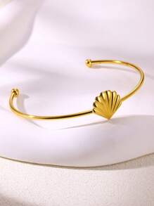 1PC Stainless Steel Tiny Shell Open Bracelet For Women Minimalist Gold Color Shell Bracelets Jewelry Accessories Wedding Party Gift - Multicolor - View 6
