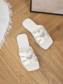 Women's Summer Flat Slide Sandals, Fashion Outdoor Indoor Bathroom Shower EVA One-Piece Lightweight Non-Slip White Slippers