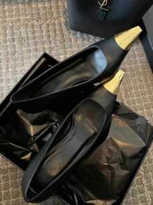 女式黑色漆面金属头高跟鞋 2024 年新款细高跟鞋尖头高跟鞋性感正式工作鞋 - 黑色 - 查看 4