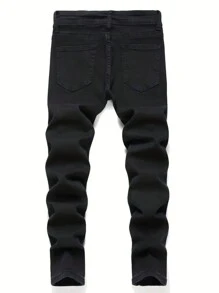 Teen Boy Fashion Casual Ripped Straight Leg Jeans - Black - View 2