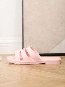 Women Summer Flat Slides, Fashion Outdoor/Indoor/Bathroom Waterproof EVA One-Piece Lightweight Non-Slip Cartoon Cute Pink Slippers