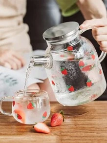 1 件可爱草莓印花高硼硅玻璃水壶，创意大容量冷水壶，草莓水瓶 - 無色 - 查看 12