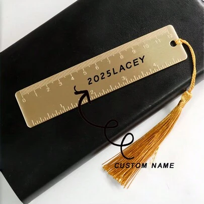 1pc Customized Handmade Letter Brass Double-Sided Ruler (Tassel Not Included), EDC Tool, Portable Retro Bookmark
