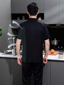 Áo khoác đầu bếp thoáng khí tay ngắn, thiết kế lưới lưng, thoải mái, dùng để nấu ăn, nướng bánh, bếp khách sạn, nhà hàng, mùa hè - màu đen - Xem 8