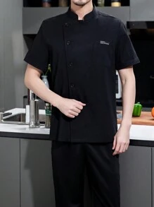 Áo khoác đầu bếp thoáng khí tay ngắn, thiết kế lưới lưng, thoải mái, dùng để nấu ăn, nướng bánh, bếp khách sạn, nhà hàng, mùa hè - màu đen - Xem 5