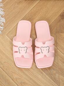 Women Summer Flat Slides, Fashion Outdoor/Indoor/Bathroom Waterproof EVA One-Piece Lightweight Non-Slip Cartoon Cute Pink Slippers