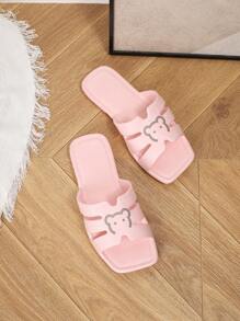 Women Summer Flat Slides, Fashion Outdoor/Indoor/Bathroom Waterproof EVA One-Piece Lightweight Non-Slip Cartoon Cute Pink Slippers