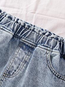 Tween Girl Cherry Print Casual Straight Denim Skirt, Fashionable & Unique Summertime - Medium Wash - View 5