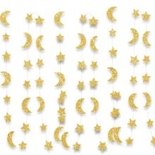 3米/4米悬挂式闪光星星月亮彩带，纸质彩带装饰，适用于生日、节日派对、月亮星星背景装饰（颜色可能因批次差异而略有不同） - 彩色 - 查看 8