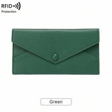 Monedero antirrobo RFID para mujer, estampado de lichi, cuero suave, billetera larga tipo sobre, bolso de mano sencillo ultrafino, portátil - Rosa - Ver 3