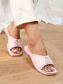 Women's Summer Flat Slide Sandals, Fashion Outdoor/Indoor Bathroom Shower EVA Slip-On Lightweight Cartoon Cute Pink Slippers