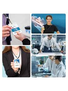 1/5/10/20pcs Vertical ID Card Badge Holder With Lanyard, Waterproof Thick Transparent Plastic Badge Sleeve, Zipper Seal Card, School Supplies, Back To School Season - Multicolor - View 5