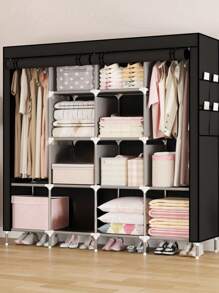 Heavy Duty & Wide Steel Tube Simple Assembled Wardrobe, Sturdy Closet Storage For Home Bedroom Rental Space - Multicolor - View 1