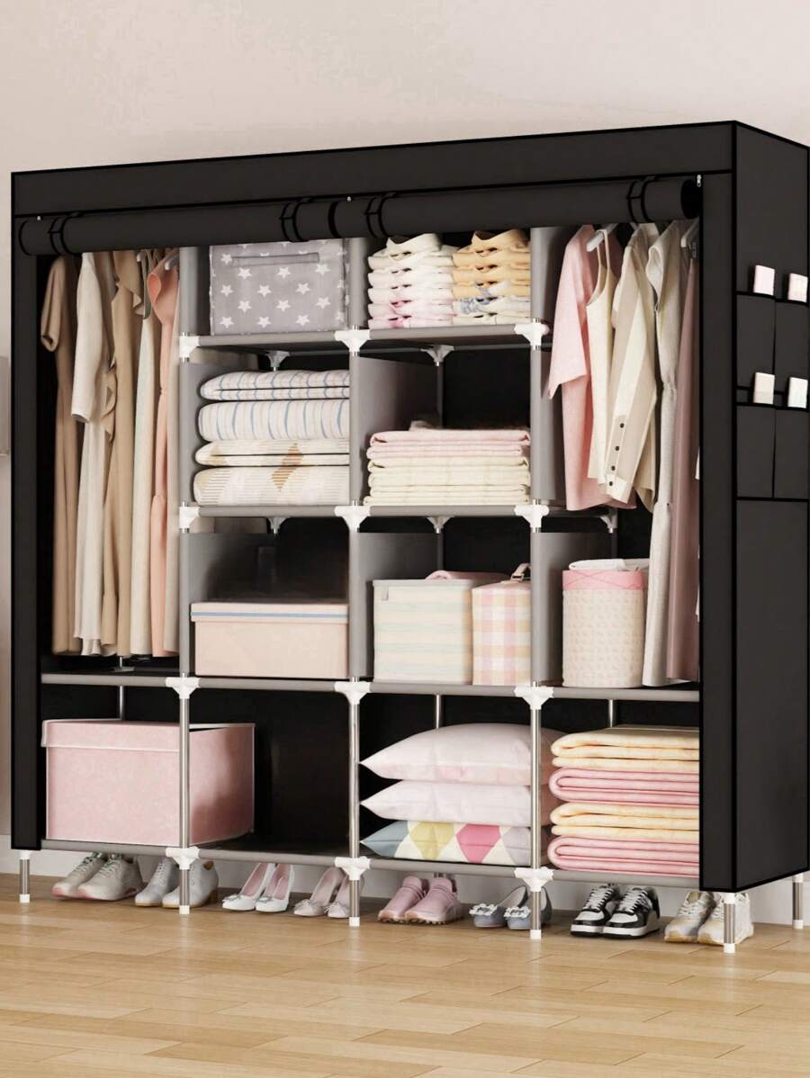 Heavy Duty & Wide Steel Tube Simple Assembled Wardrobe, Sturdy Closet Storage For Home Bedroom Rental Space - Multicolor - View 1