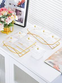 1 Set Luxury Snack Serving Plate, Wavy Pattern Dishes, Plastic Nut & Candy Tray With Lid On Golden Tray, Decorative Partition Display For Living Room Coffee Table, Suitable For Ramadan