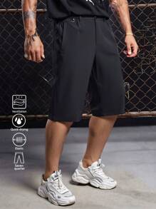 Men's Summer Quick-Dry Elastic Athletic 7-Inch Shorts With Zipper Pockets - Black - View 1