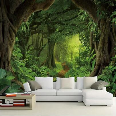 Charming Forest Tree Cave Tapestry - Jungle Green With Mist Atmosphere Wall Decoration, Lightweight 85g/M2 Polyester, Suitable For Bedrooms, Dormitories, Living Rooms - Art Jungle Stream Design, Forest Decoration