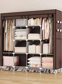 Heavy Duty & Wide Steel Tube Simple Assembled Wardrobe, Sturdy Closet Storage For Home Bedroom Rental Space - Multicolor - View 8