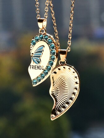 1pc New Heart & Butterfly Pendant Necklace, Friendship Decor Necklace, Popular Creative Heart Shaped Necklace