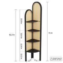 4 Tier Corner Shelf Stand, Solid Wood Boho Rattan Shelves With Wicker Weave For Bedroom Living Room, Tall Fan-Shaped Corner Bookshelf - Black - View 8