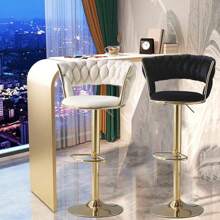 6 Velvet Swivel Adjustable Benches Nordic Gold Base - Black - View 2