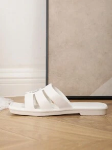 Women's Flat Sandals, Fashion Outdoor & Indoor Bathroom/Shower EVA One-Piece Lightweight White Slippers For Summer - White - View 4