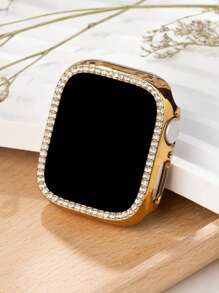 1个时尚闪亮镂空金色水晶装饰保护壳，兼容 38/40/41/42/44/45/46/49mm，适用于Series Ultra/SE/11/10/9/8/7/6/5/4/3/2/1，智能手表配件 - 鏤空金色 - 查看 3