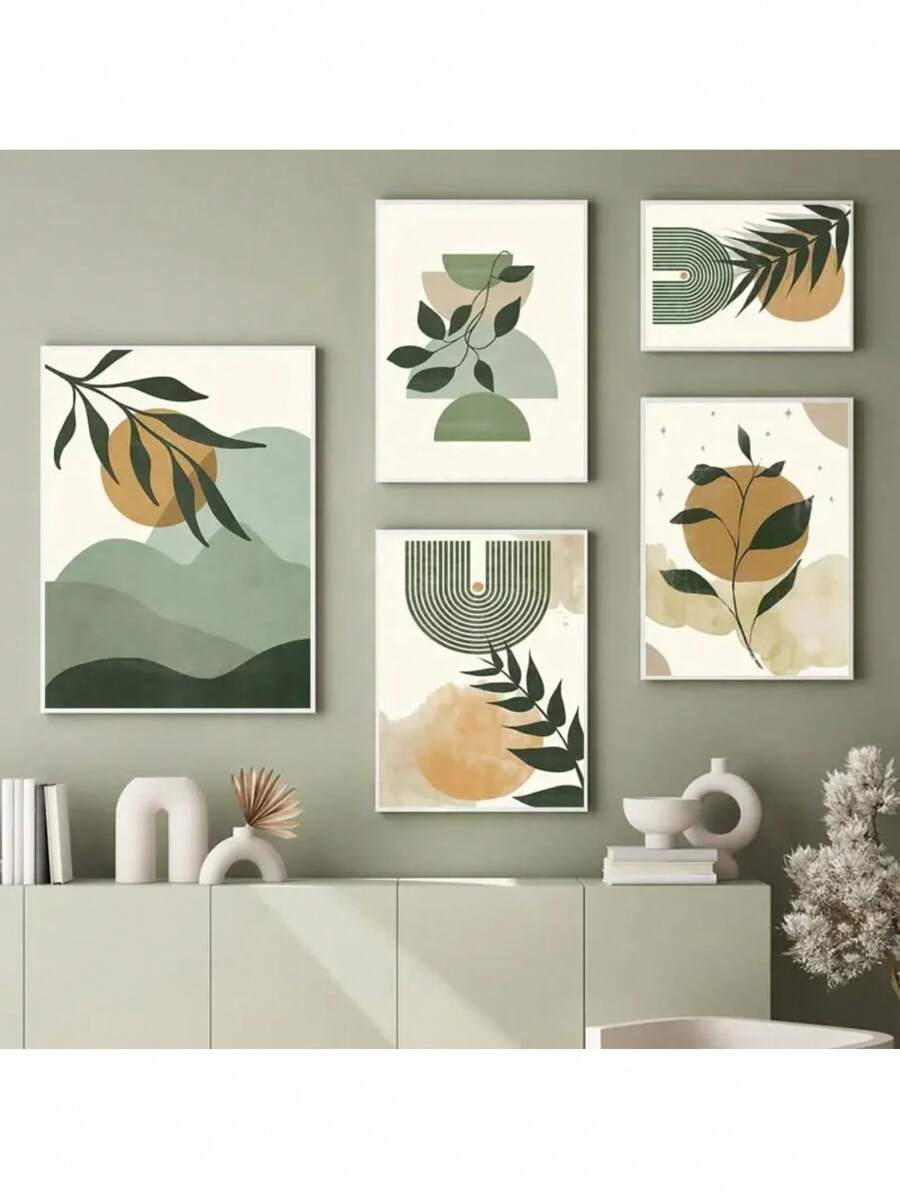 1PC Boho Wall Art Posters Leaves Sun Moon Geometric Abstract Gallery Canvas Painting And Prints Pictures For Living Room Home Decor No Frame - Multicolor - View 1