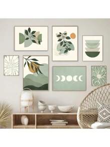 1PC Boho Wall Art Posters Leaves Sun Moon Geometric Abstract Gallery Canvas Painting And Prints Pictures For Living Room Home Decor No Frame ﻿ - Multicolor - View 4