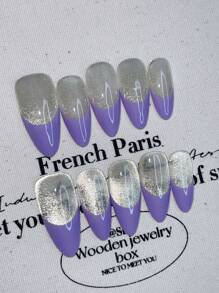 10 片纯手工可穿戴指甲，按压式丙烯酸指甲法式尖头指甲按压式指甲按压式指甲按压式指甲短吻按压式指甲 Btartbox 按压式指甲 Btartbox 法式手绘指甲，假日指甲