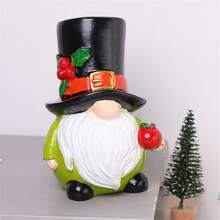 Christmas Gnome Figurine Cute Faceless Dwarf Resin Figures Small Statues Desk Decor For Home Holiday Party - Green - View 3