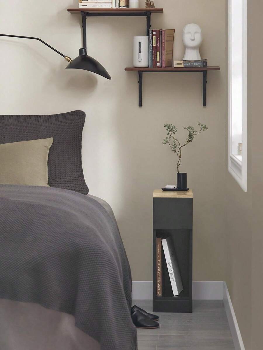 SoBuy Mesilla de noche con cajón para cama con somier, mesa de sofá, mesa auxiliar, mesa estrecha para teléfono, mesita de noche, mesita de noche, An x Al x Pr aprox.: 20 x 60 x 35 cm FBT111x2 - Negro - Ver 1