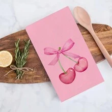 Pink Bow Kitchen Towel, Dish Cloth, Hand Towel, Holiday Decor Towel, Soft Absorbent Drying Cloth, Kitchen Decor, Tabletop Decor, Kitchen Supplies, Home Decor