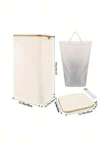 150l 双层带盖洗衣篮，大号洗衣篮，带竹制手柄和可拆卸洗衣袋，可折叠洗衣篮，适用于卧室、浴室、宿舍、洗衣房，米色洗衣篮，洗衣篮浴室收纳篮，篮子，储物篮，可折叠洗衣篮