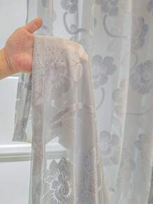 1 pieza Cortina Velo con patrón de loto estilo europeo para sala de estar, dormitorio, balcón, comedor, cortina divisoria semi-transparente gruesa, cortina de ventana jacquard gris para decoración del hogar - Gris - Ver 3