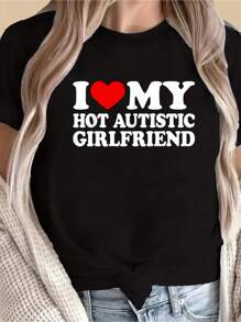 I Love My Hot Autistic Girlfriend I Heart My GF With  T-Shirt - 黑色 - 查看 1