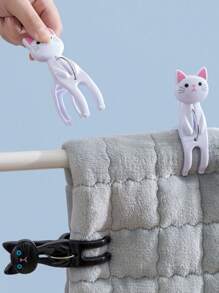 2pcs Cartoon Strong Large Clothespins, Cat Shape Four Colors Available Large Clips, Clothes Pants Socks Clips, Balcony Drying Clips, Clothes Pins,Cat-Shaped Clothespins: 2/4 Packs, Plastic, Suitable For Beach Towels, Clothes, Bedding, And Chair Covers,Beachwear,Spring,Minimalist,Summer Tops