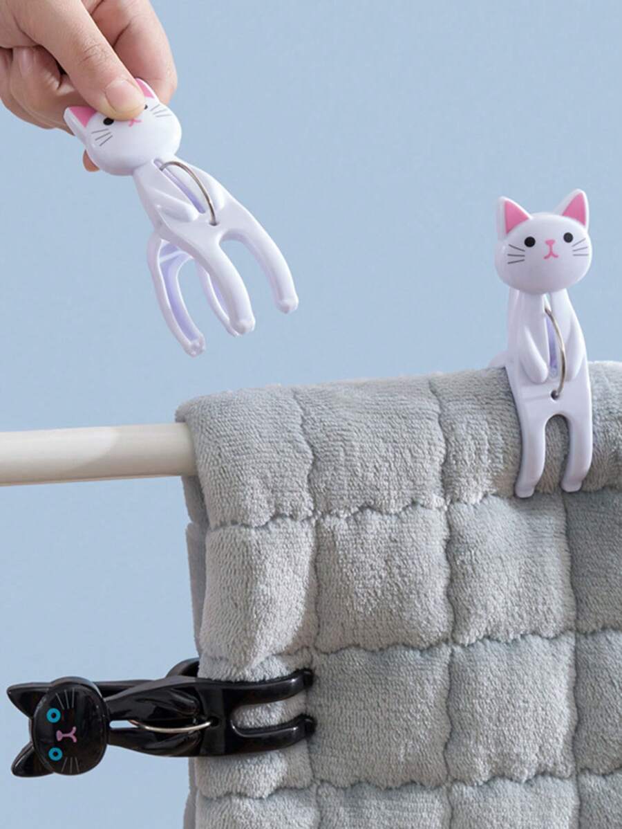 2pcs Cartoon Strong Large Clothespins, Cat Shape Four Colors Available Large Clips, Clothes Pants Socks Clips, Balcony Drying Clips, Clothes Pins,Cat-Shaped Clothespins: 2/4 Packs, Plastic, Suitable For Beach Towels, Clothes, Bedding, And Chair Covers,Beachwear,Spring,Minimalist,Summer Tops