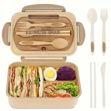 Reusable Divided Bento Lunch Box Set, Microwave & Dishwasher Safe, Leakproof, Portable Large Capacity Food Container With Fork And Spoon, With Leakproof, For Office, Cafeteria, Backyard, Home Kitchen
