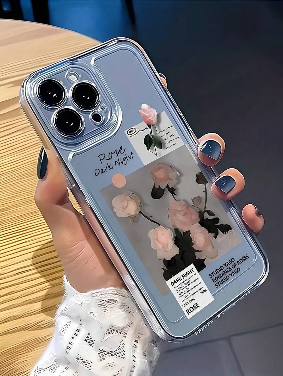 花朵手机壳 1 件浪漫宇宙粉玫瑰图案全 TPU 防震手机壳适用于 iPhone 16 15 14 13 12 11 Pro Max