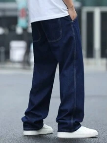 Men's Classic Solid Blue Loose Fit Jeans